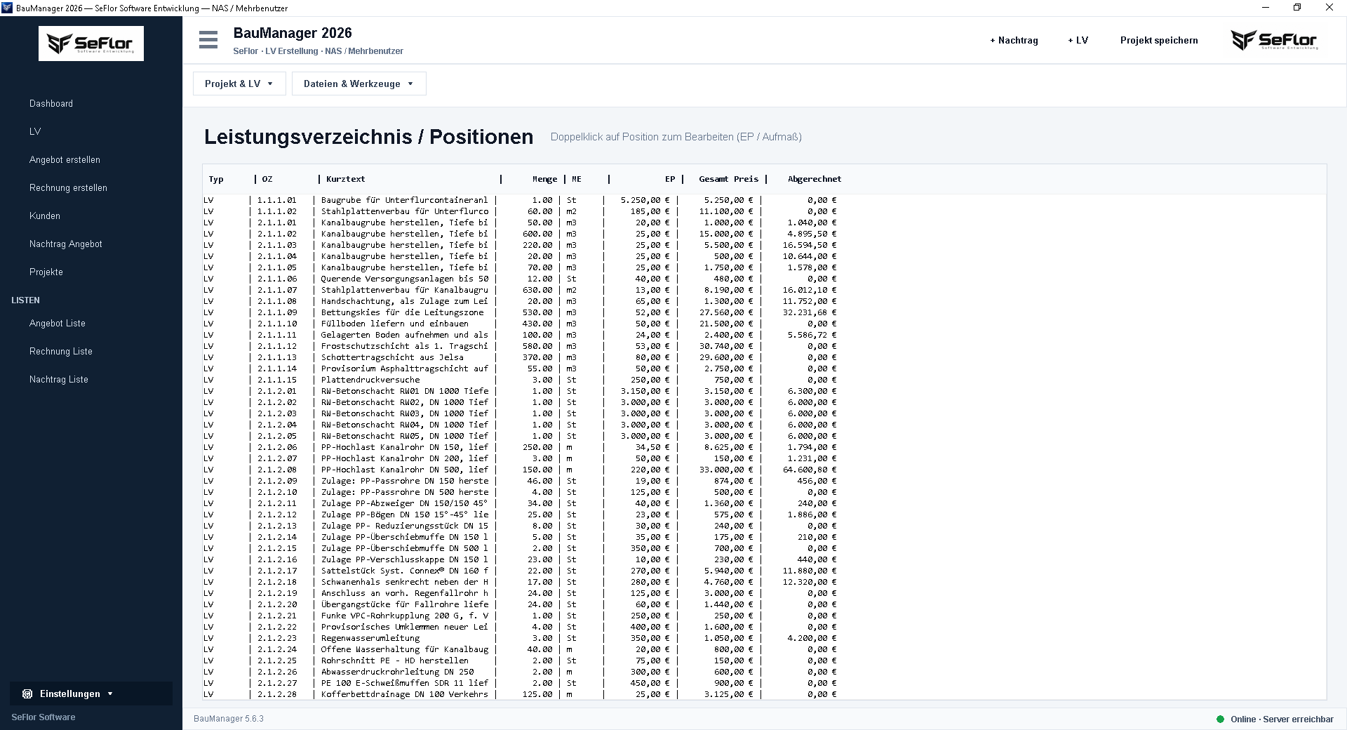 BauManager Leistungsverzeichnis
